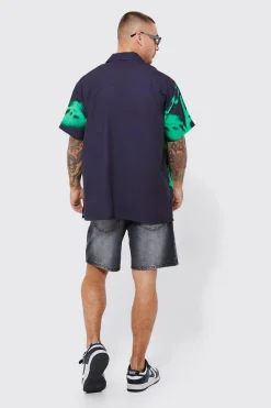 Short Sleeve Oversized Slub Spray Rose Shirt | BoohooMAN UK