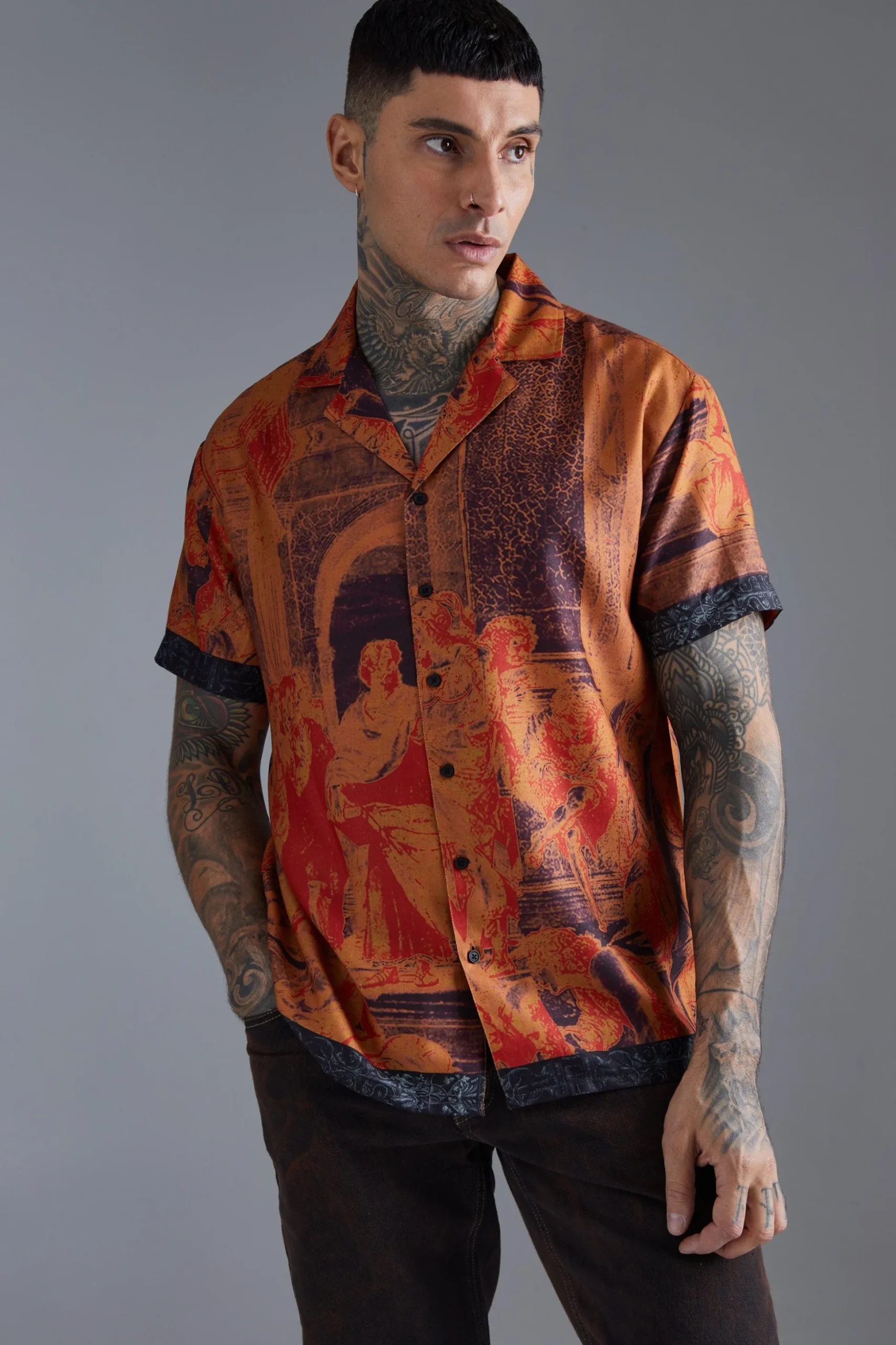 Short Sleeve Oversized Slub Painting Shirt | BoohooMAN UK