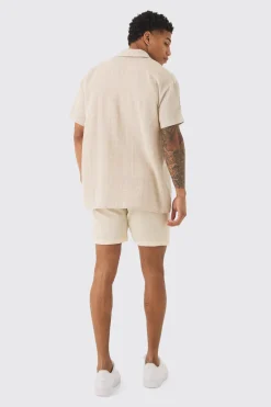 Short Sleeve Oversized Textured Check Shirt | BoohooMAN UK