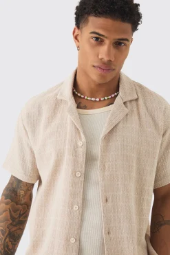 Short Sleeve Oversized Textured Check Shirt | BoohooMAN UK