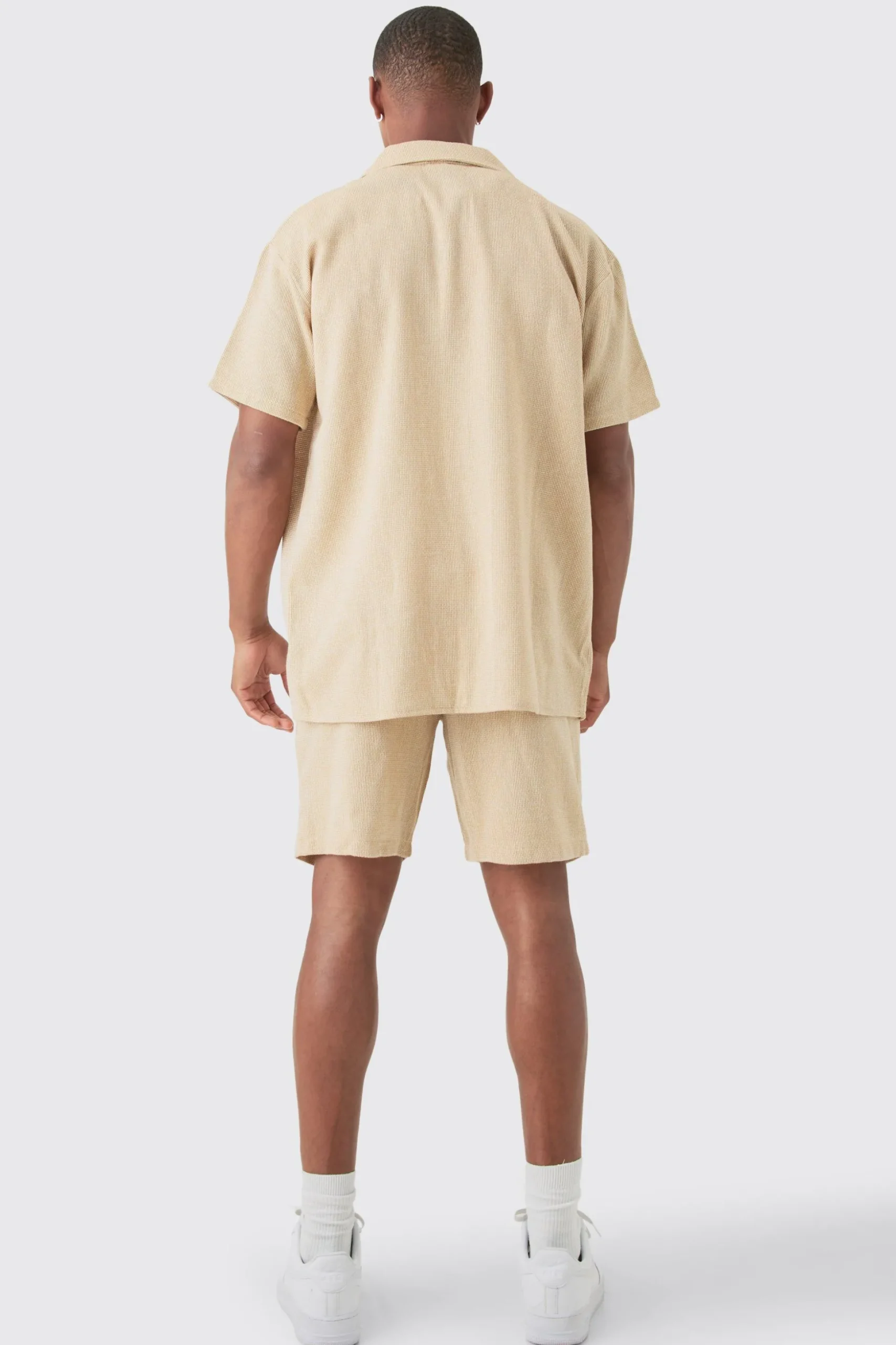 Short Sleeve Oversized Textured Shirt & Short | BoohooMAN UK
