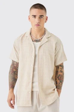 Short Sleeve Oversized Textured Check Shirt | BoohooMAN UK