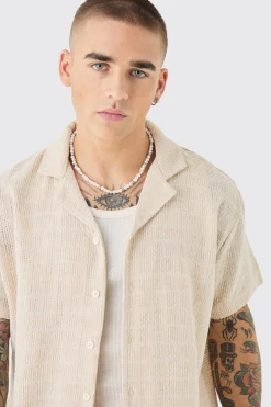Short Sleeve Oversized Textured Check Shirt | BoohooMAN UK
