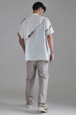 Short Sleeve Oversized Viscose Blur Burnt Paper Shirt | BoohooMAN UK