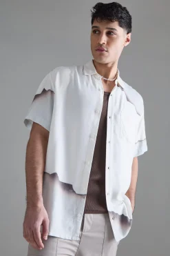 Short Sleeve Oversized Viscose Blur Burnt Paper Shirt | BoohooMAN UK