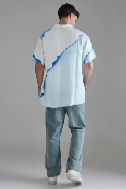 Short Sleeve Oversized Viscose Blur Burnt Paper Shirt | BoohooMAN UK