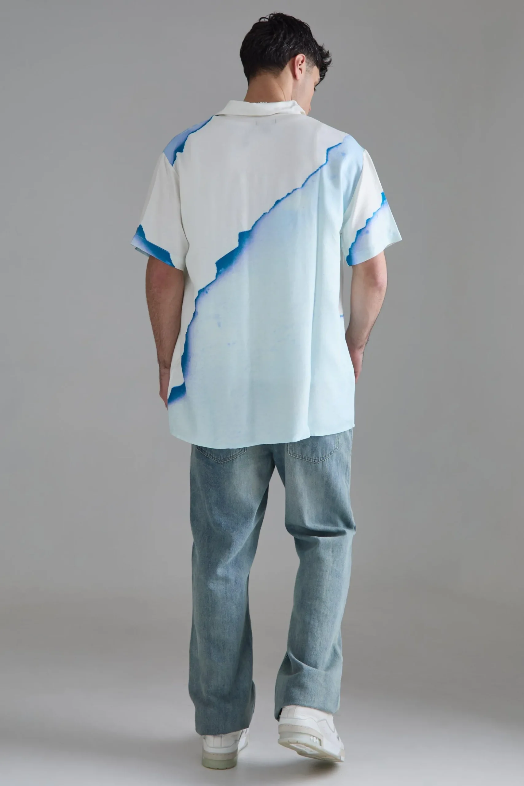 Short Sleeve Oversized Viscose Blur Burnt Paper Shirt | BoohooMAN UK