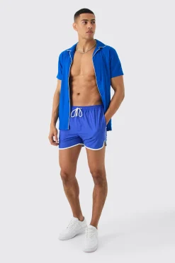 Short Sleeve Plain Piping Shirt & Swim Set | BoohooMAN UK