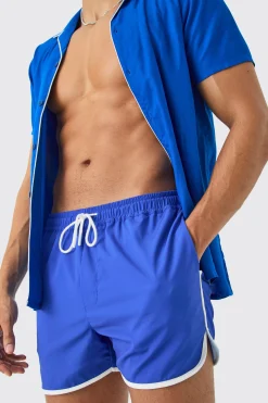 Short Sleeve Plain Piping Shirt & Swim Set | BoohooMAN UK