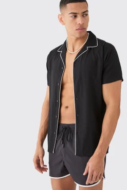 Short Sleeve Plain Piping Shirt & Swim Set | BoohooMAN UK