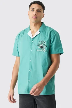 Short Sleeve Poplin Oversized Offcl Bowling Shirt | BoohooMAN UK