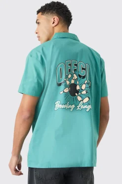 Short Sleeve Poplin Oversized Offcl Bowling Shirt | BoohooMAN UK