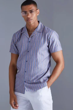 Short Sleeve Regular Bold Stripe Shirt | BoohooMAN UK