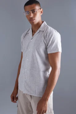 Short Sleeve Regular Mini Check Shirt | BoohooMAN UK