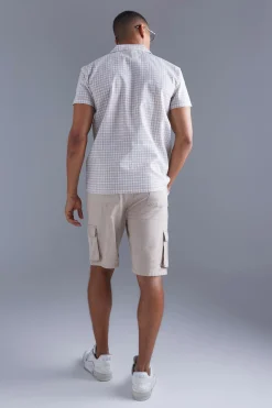 Short Sleeve Regular Mini Check Shirt | BoohooMAN UK