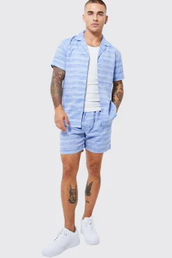 Short Sleeve Regular Slub Linen Look Shirt And Short | BoohooMAN UK