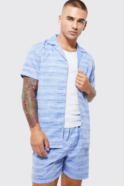 Short Sleeve Regular Slub Linen Look Shirt And Short | BoohooMAN UK