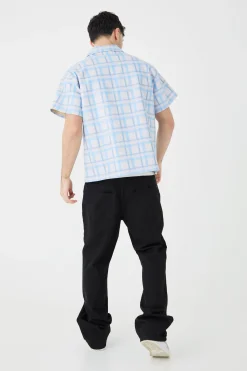 Short Sleeve Revere Boxy Check Pu Shirt | BoohooMAN UK