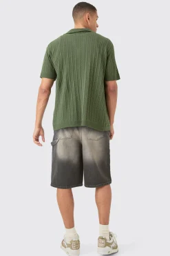 Short Sleeve Revere Cable Knit Shirt | BoohooMAN UK