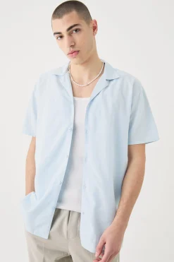 Short Sleeve Revere Linen Shirt | BoohooMAN UK