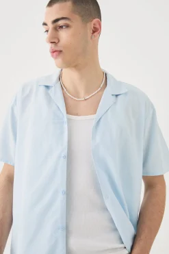 Short Sleeve Revere Linen Shirt | BoohooMAN UK