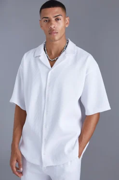 Short Sleeve Revere Oversized Fit Pleated Shirt | BoohooMAN UK