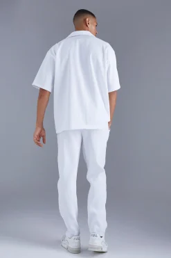 Short Sleeve Revere Oversized Fit Pleated Shirt | BoohooMAN UK