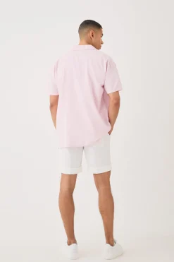 Short Sleeve Revere Oversized Linen Shirt | BoohooMAN UK