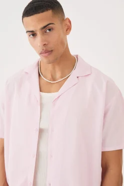 Short Sleeve Revere Oversized Linen Shirt | BoohooMAN UK