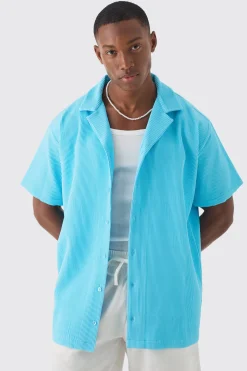 Short Sleeve Revere Oversized Pleated Shirt | BoohooMAN UK
