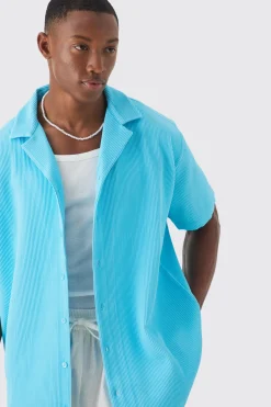 Short Sleeve Revere Oversized Pleated Shirt | BoohooMAN UK