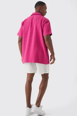 Short Sleeve Revere Oversized Pleated Shirt | BoohooMAN UK