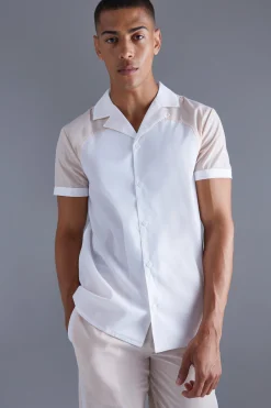 Short Sleeve Revere Panel Shirt | BoohooMAN UK