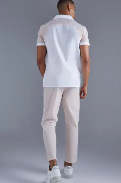 Short Sleeve Revere Panel Shirt | BoohooMAN UK