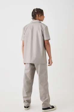 Short Sleeve Revere Piped Pu Shirt & Trouser Set | BoohooMAN UK