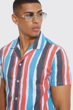 Short Sleeve Revere Stripe Shirt | BoohooMAN UK