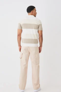 Short Sleeve Revere Stripe Knitted Shirt | BoohooMAN UK