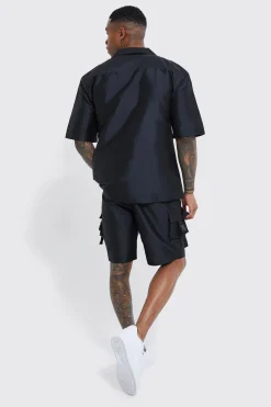 Short Sleeve Revere Utility Shirt & Cargo Short Set | BoohooMAN UK