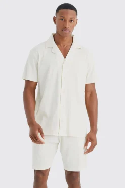 Short Sleeve Rib Shirt And Short Set | BoohooMAN UK