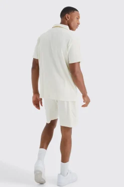 Short Sleeve Rib Shirt And Short Set | BoohooMAN UK