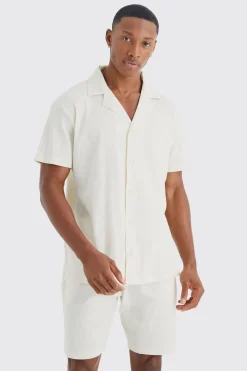 Short Sleeve Rib Shirt And Short Set | BoohooMAN UK
