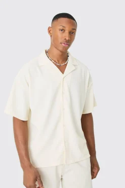 Short Sleeve Ribbed Boxy Shirt | BoohooMAN UK