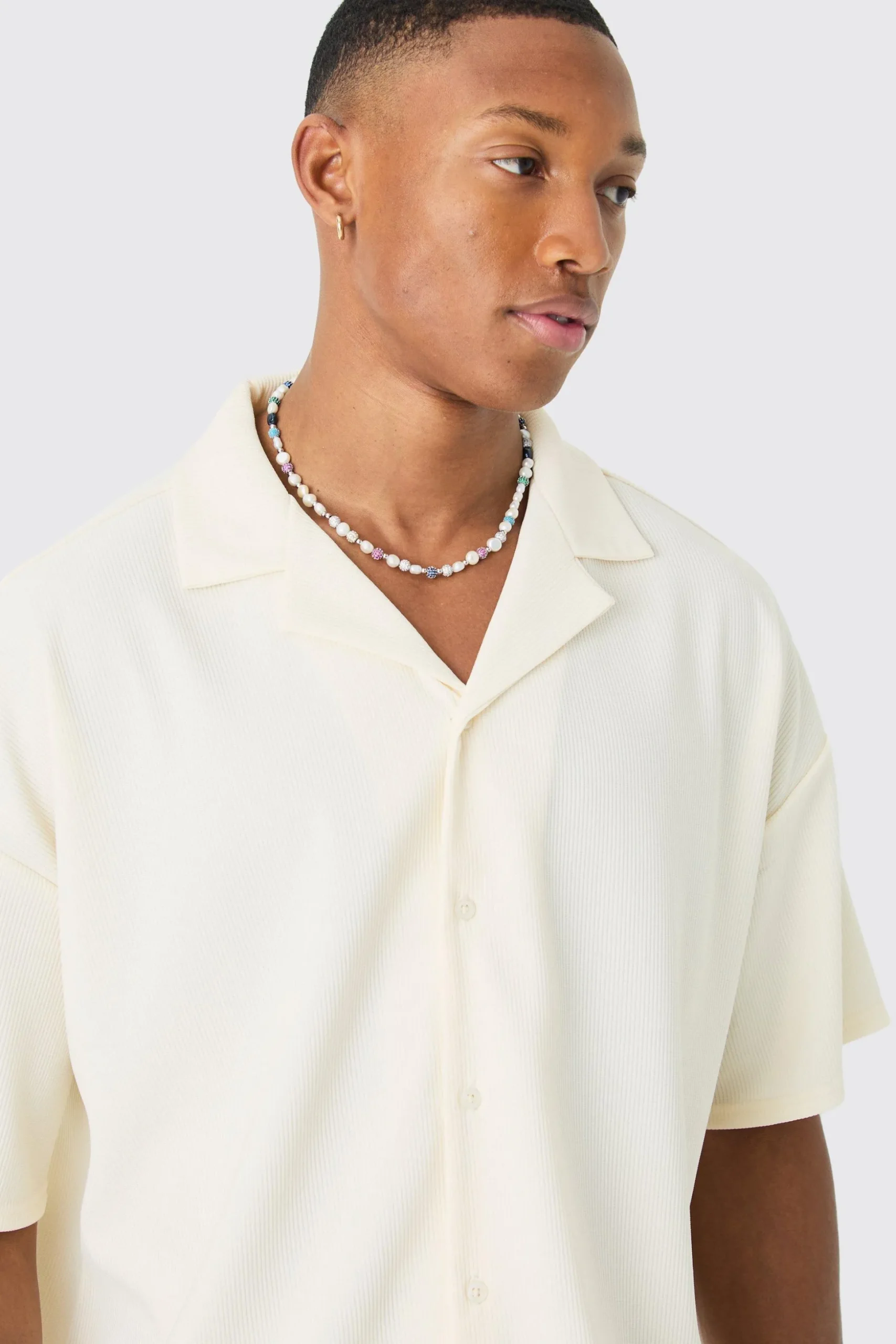 Short Sleeve Ribbed Boxy Shirt | BoohooMAN UK