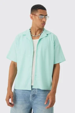 Short Sleeve Ribbed Boxy Shirt | BoohooMAN UK