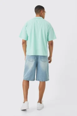 Short Sleeve Ribbed Boxy Shirt | BoohooMAN UK