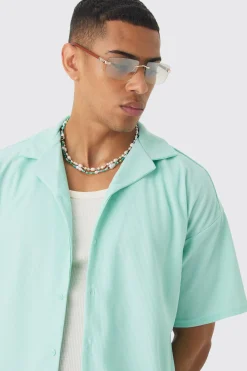 Short Sleeve Ribbed Boxy Shirt | BoohooMAN UK
