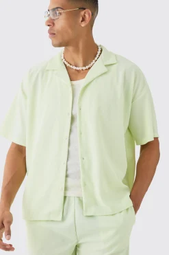 Short Sleeve Ribbed Boxy Shirt & Short Set | BoohooMAN UK