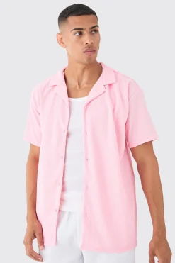 Short Sleeve Ribbed Oversized Shirt | BoohooMAN UK