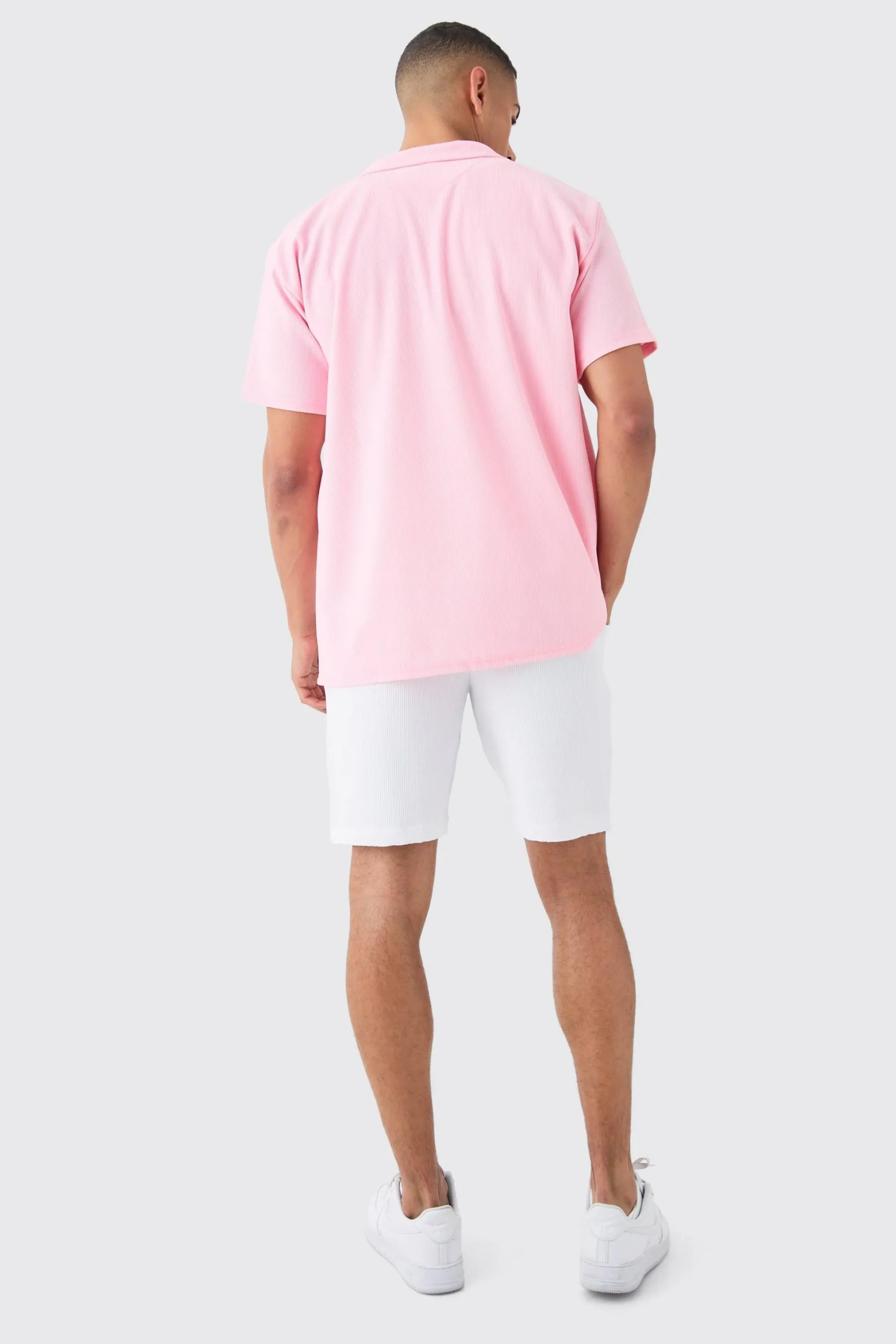 Short Sleeve Ribbed Oversized Shirt | BoohooMAN UK