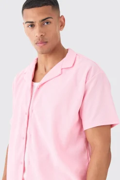 Short Sleeve Ribbed Oversized Shirt | BoohooMAN UK